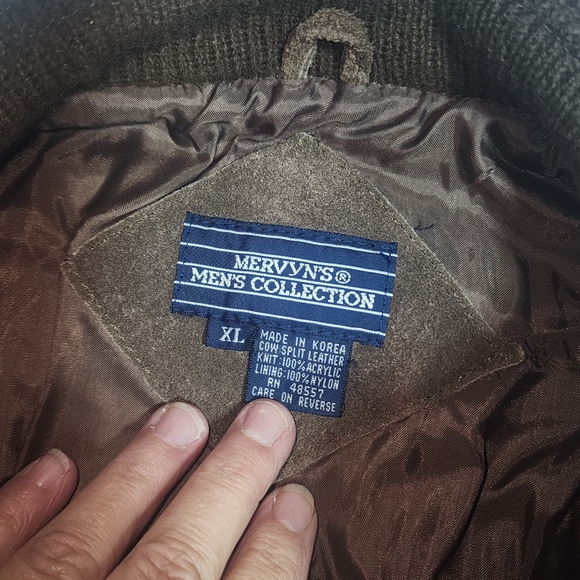 MERVYNS EUC MENS SZ XL MENS COLLECTION COW SPLIT LEATHER SWEATER BOMBER JACKET - Picture 5 of 7